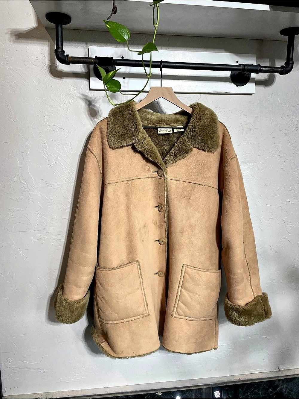 Vintage 90s St. John's Bay tan faux suede and shearling coat